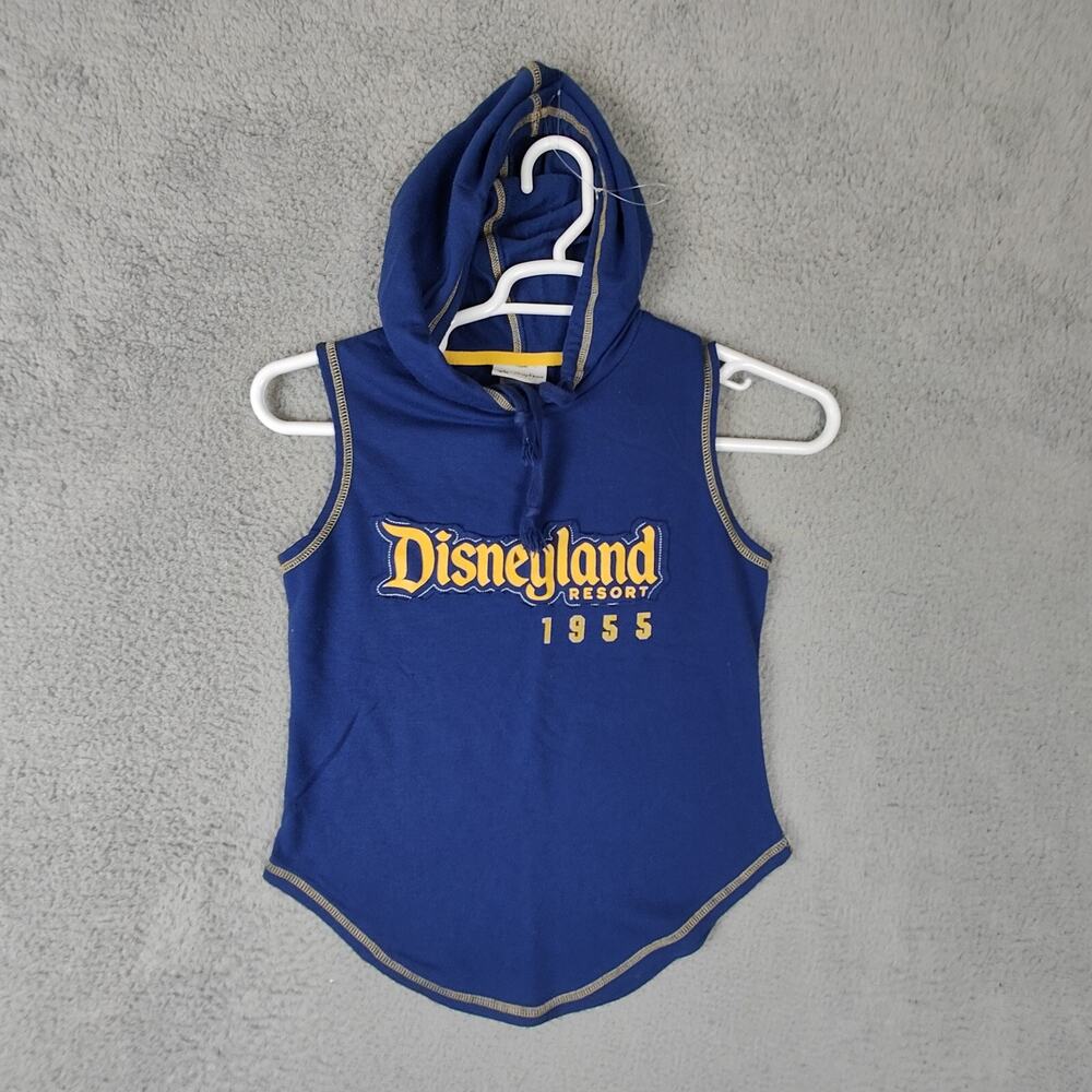 Disney Parks Hooded Tank top Women's Extra Small XS Blue Hooded T-Shirt Spellout